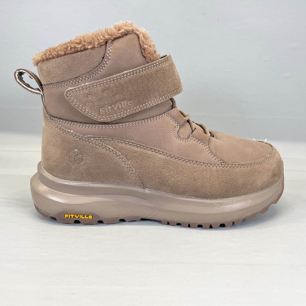 FitVille CozyCore V12 Winter Boots Womens Size 7 Extra Wide Taupe Snow Shoes